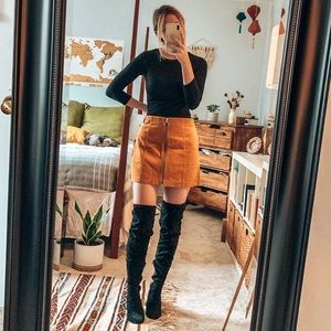 Yellow zip up corduroy skirt